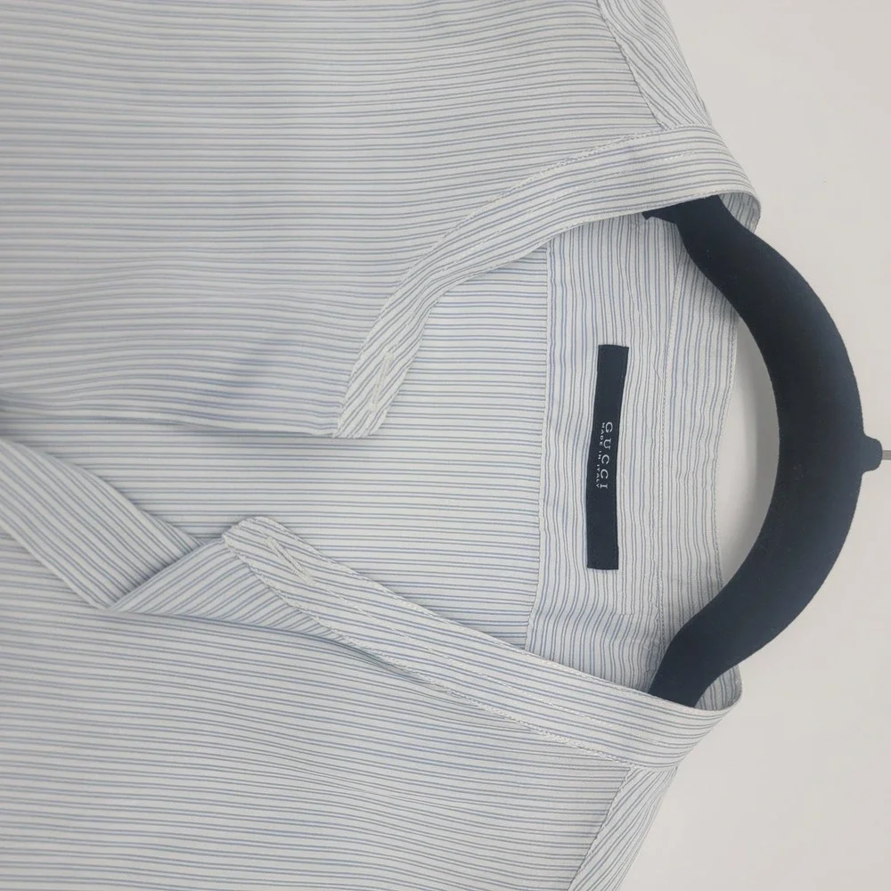 Gucci Mens Blue Striped Silk & Cotton Band Collar Dress Shirt Size 41 / 16 NICE!